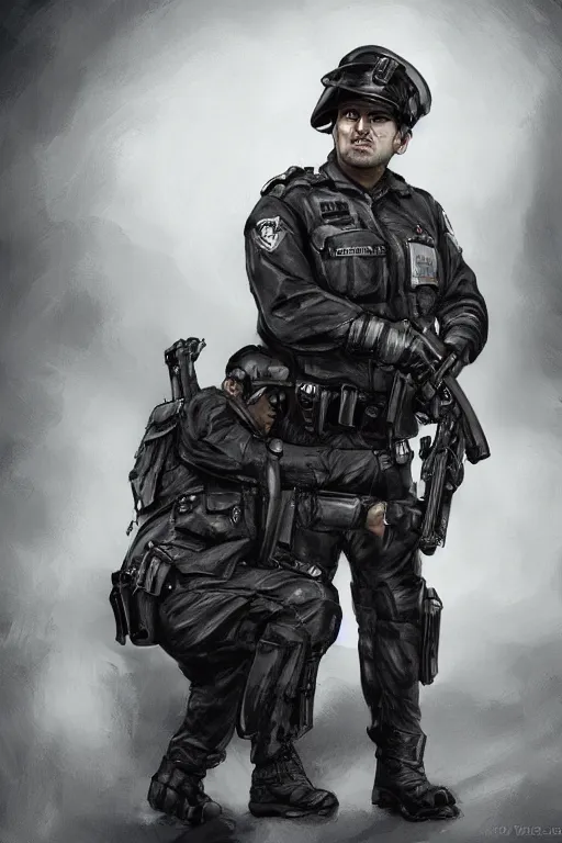 Image similar to london police officer heroically posing, highly detailed, digital art, sharp focus, trending on art station