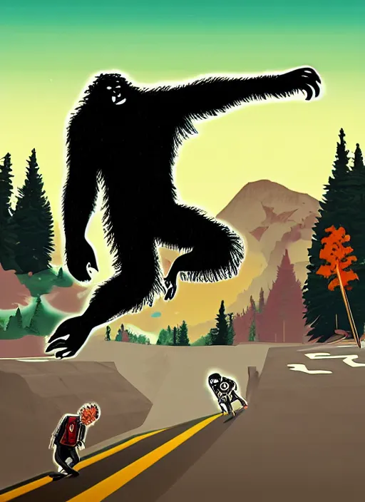 Image similar to sasquatch game art in the style of skate or die 2