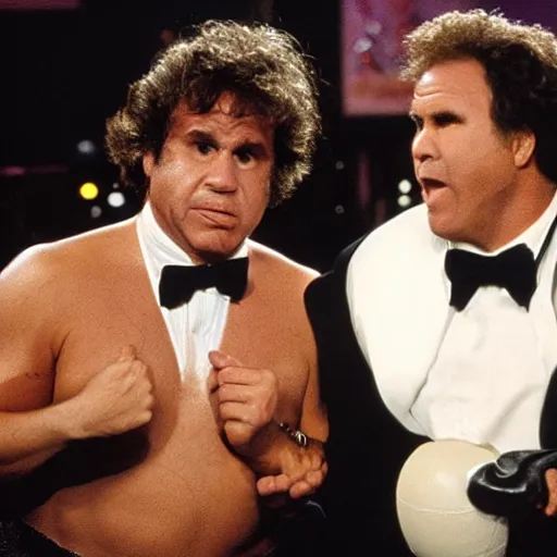 Prompt: danny devito and will ferrell in a fight to the death