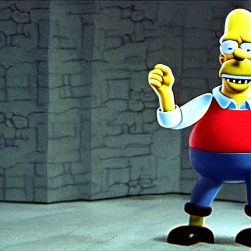 Image similar to homer simpson, as claymation, still from chicken run ( 2 0 0 0 )
