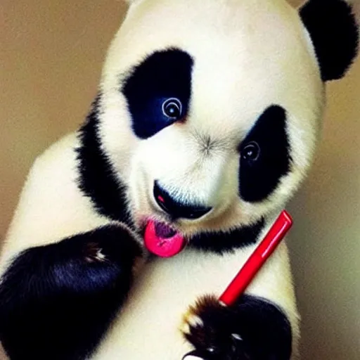 Image similar to ( ( ( ( (! a panda bear! ) ) ) ) ) wearing red lipstick!!!!!!!!!!!!!