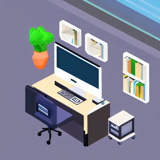 Prompt: programmer in front of his computer station, isometric, detailed, ideal symmetry, perfect pixel alignment, 8 k,