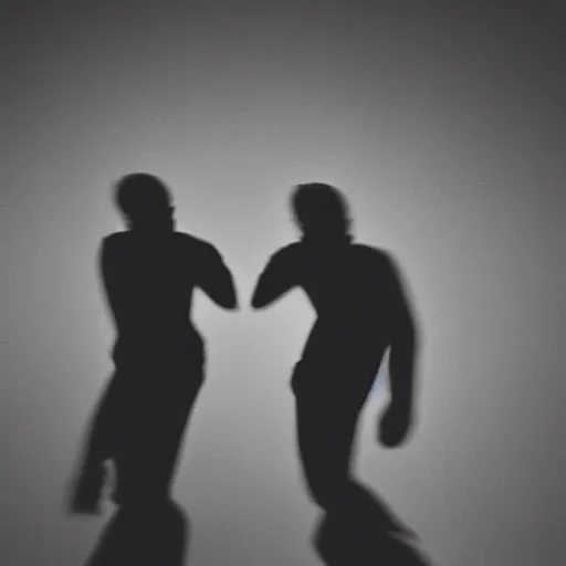 Image similar to an abstract photograph of two male shadowy figures, motion blur, 35 mm, black-and-white