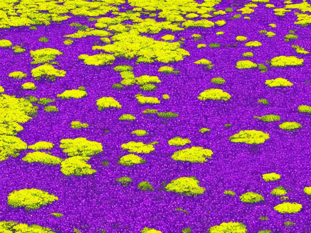 Prompt: A yellow hazmat team inside of a purple wonderland with cherry blossoms and purple grass, award-winning digital art