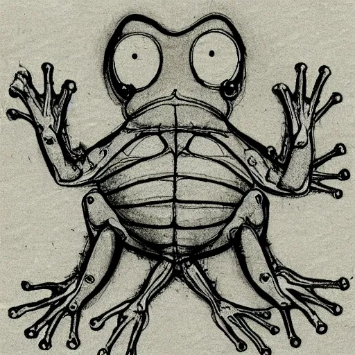 Prompt: vitruvian frog, sketch by Leonardo da Vinci