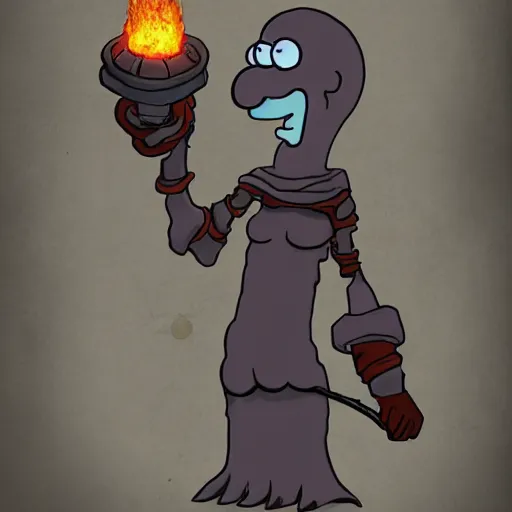 Image similar to squidward as a dark souls boss by Mario Alberti