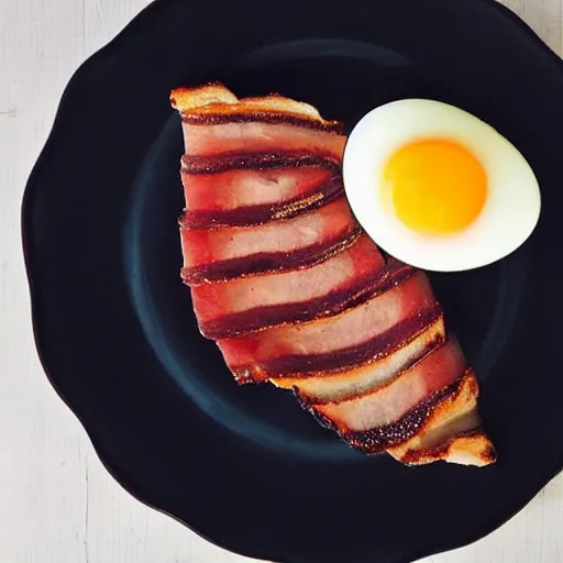 Image similar to kevin bacon as a slice of side bacon on a plate with eggs