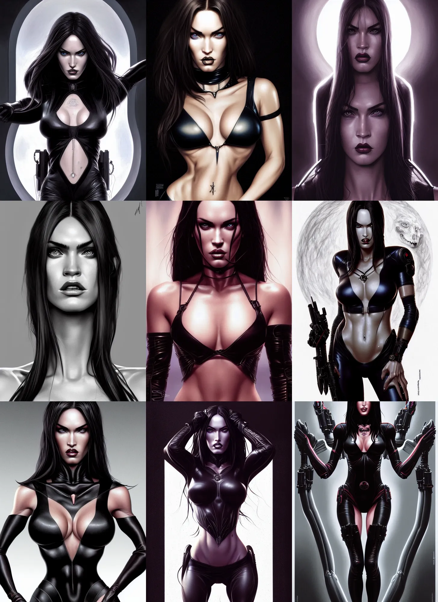 Image similar to symmetry!! gantz portrait of megan fox as a female vampire, unholy, intricate, highly detailed, dynamic lighting, digital art, digital painting, artstation, terence nielsen, sharp focus, illustration, art by artgerm and greg rutkowski and moebius, 8 k