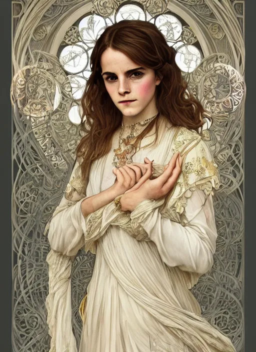 Image similar to Emma Watson as Godness of Sleep, cute, fantasy, intricate, elegant, highly detailed, digital painting, 4k, HDR, concept art, smooth, sharp focus, illustration, art by alphonse mucha,artgerm, H R Giger, beautiful detailed intricate insanely detailed octane render, 8K artistic photography, photorealistic,