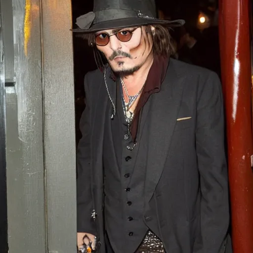 Image similar to johnny depp stumbling out of a bar at 3 am
