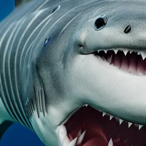 Prompt: high detail close up of anthropomorphic shark