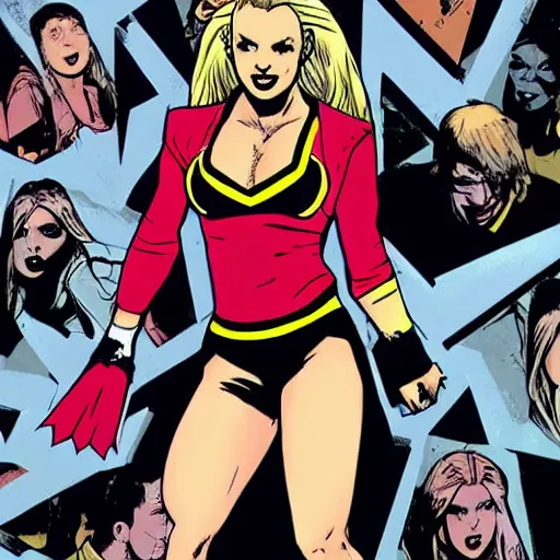 Image similar to In the style of Rafael Albuquerque comic art, Britney Spears trying out for head cheerleader.