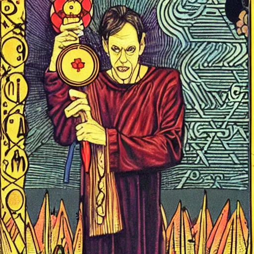 Image similar to steve buscemi an card 1 3 in the crowley thoth tarot