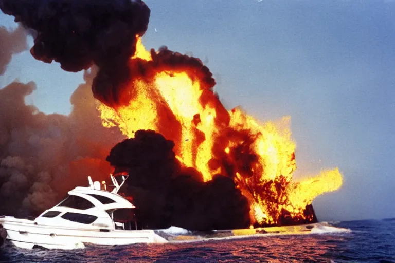 Prompt: chrevolet malibu 8 2 bursting into flames and exploding, photograph