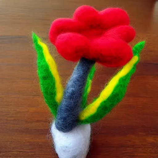 Image similar to a needle felted fire flower power up, needle felting art.