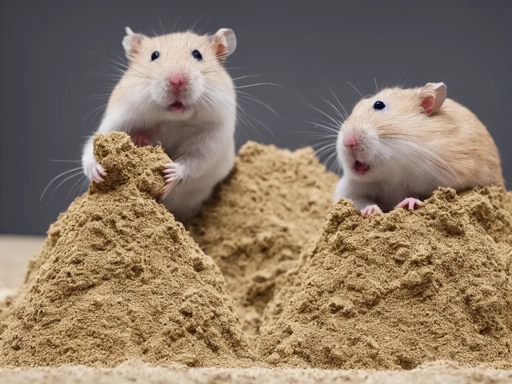 Image similar to Photo of a hamster making a giant sandcastle, highly-detailed 4K award-winning