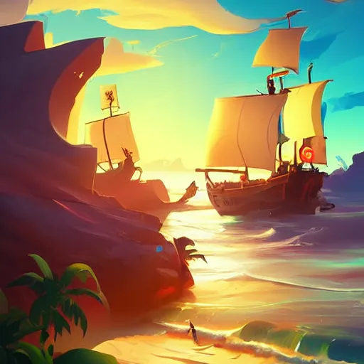 Image similar to painting treasure on sea of thieves game smooth median photoshop filter cutout vector, behance hd by jesper ejsing, by rhads, makoto shinkai and lois van baarle, ilya kuvshinov, rossdraws global illumination