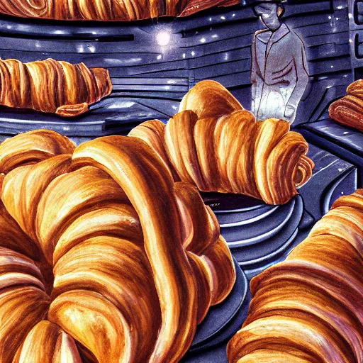 Prompt: the croissant between the masses. Detailed digital art