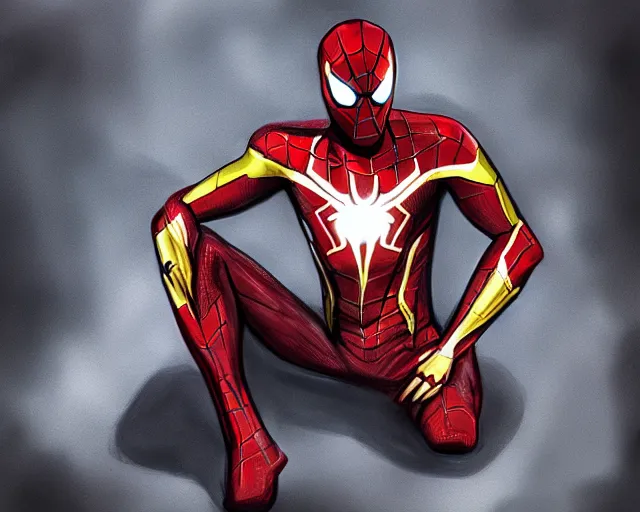 Image similar to photorealistic sketch of the mcu iron spider