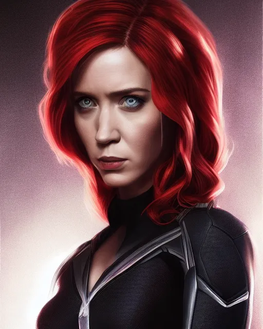 Prompt: 5 5 mm portrait photo of emily blunt as black widow. magical atmosphere. art by artgerm and greg rutkowski. highly detailed 8 k. intricate. lifelike. soft light. nikon d 8 5 0.