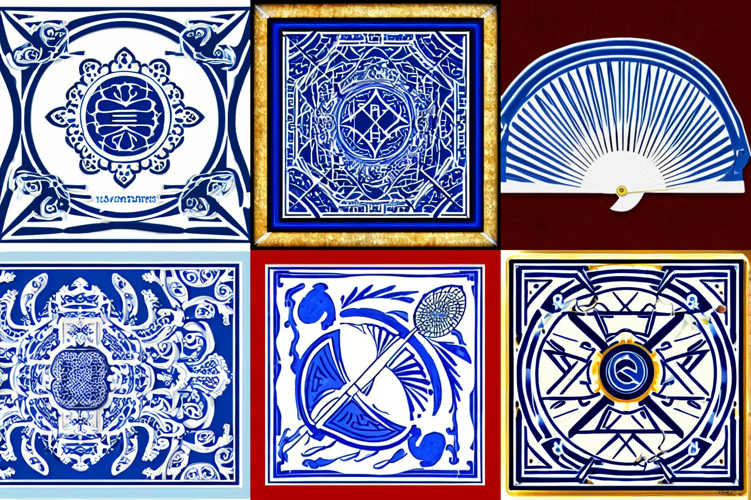 Prompt: a logo disign of a fan, oriental style, blue and white