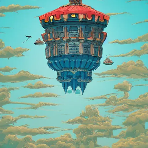 Prompt: intricate illustration, of flying castle, ghibli colorful, cinematic composition