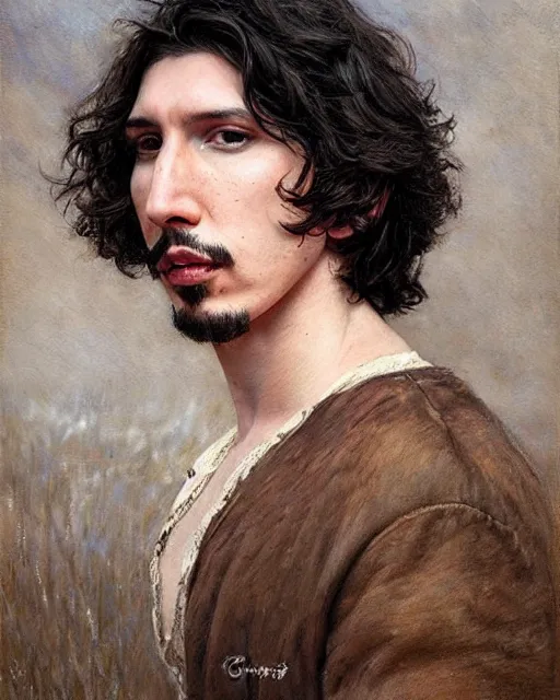 Image similar to beautiful realistic artistic detailed portrai of a short - haired adam driver by gaston bussiere, donato giancola