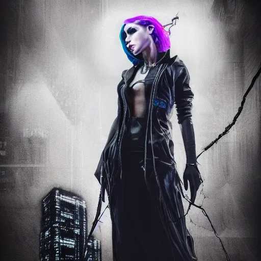 Image similar to cyberpunk witch photograph, realistic, 9 k