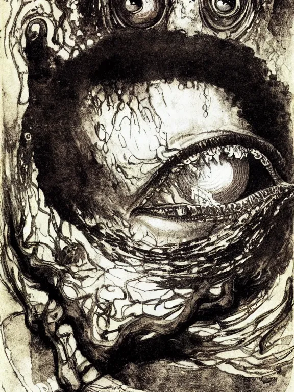 Prompt: one-eyed Cyclops Polyphemus concept art with one huge eye. Extremely high detail, details, realistic, masterpiece, colorful, oil art by Arthur Rackham, Muzinabu, Johann Tischbein, Eugene de Blaas, Frederic Leighton, Harry Clarke