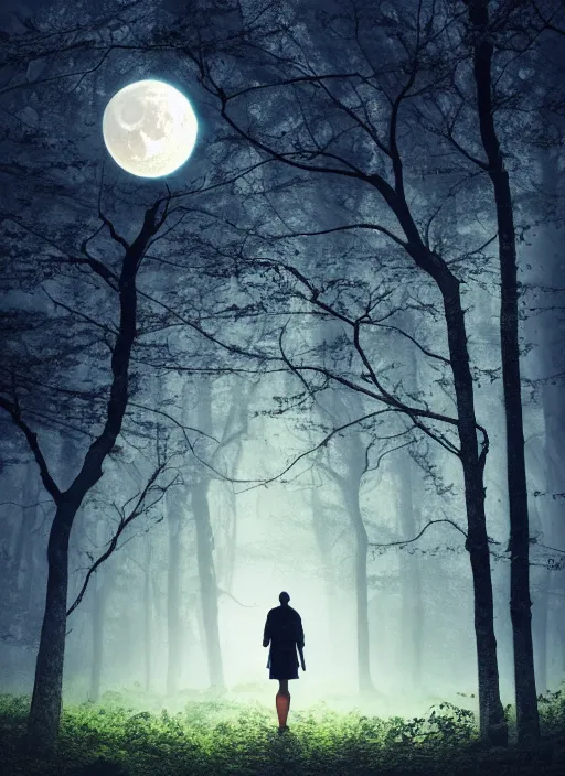Image similar to thriller book cover of a forest with moon, realistic concept, unsplash photography, shutterstock, getty images, highly detailed digital art, artstation