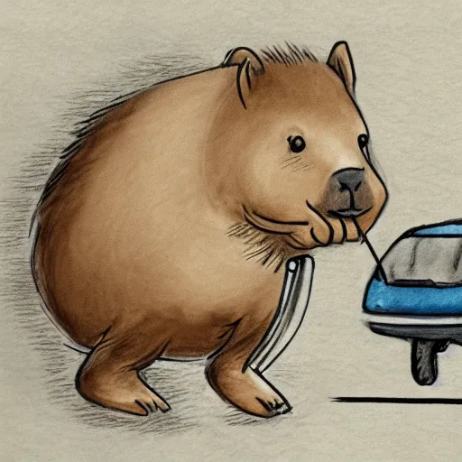 Image similar to court sketch of a capybara defending a parking ticket in a court room