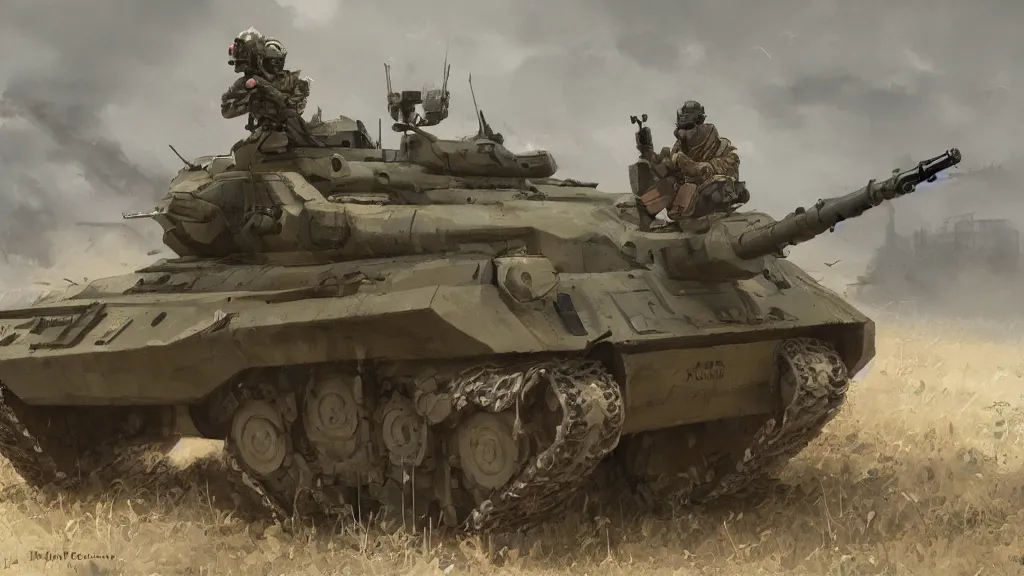 Image similar to cute caracal in military uniform on an armored personnel carrier, jakub rozalski, dark colours, dieselpunk, artstation