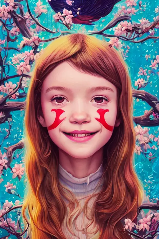 Image similar to a cute young girl smiling, Tristan Eaton, victo ngai, artgerm, RHADS, ross draws