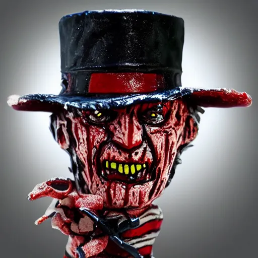 Image similar to freddy krueger ice cream figure, realistic photography, high detailed