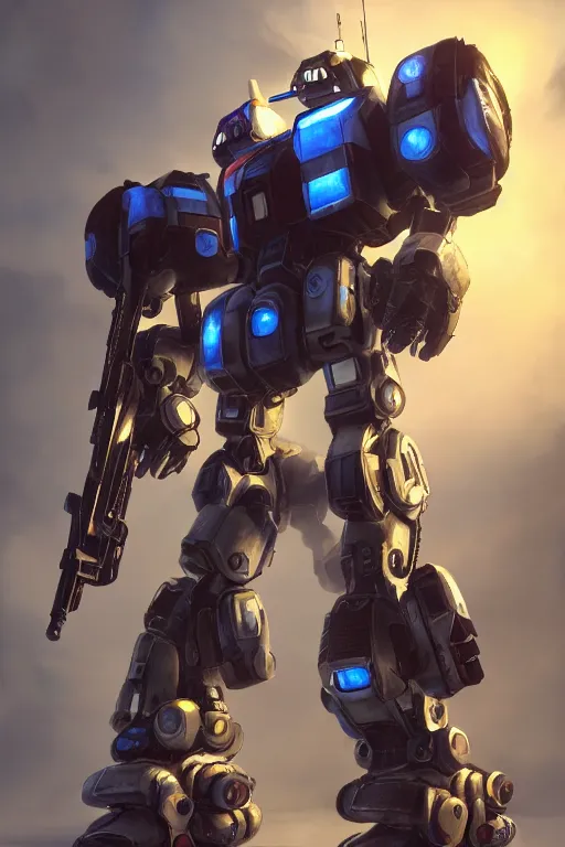 Image similar to mechwarrior 5 : mercenaries mech megaman transformer robot boss tank engine game octane render, 4 k, hd 2 0 2 2 3 d cgi rtx hdr style chrome reflexion glow fanart, global illumination ray tracing hdr fanart arstation by ian pesty by jesper ejsing pixar and disney unreal zbrush central hardmesh