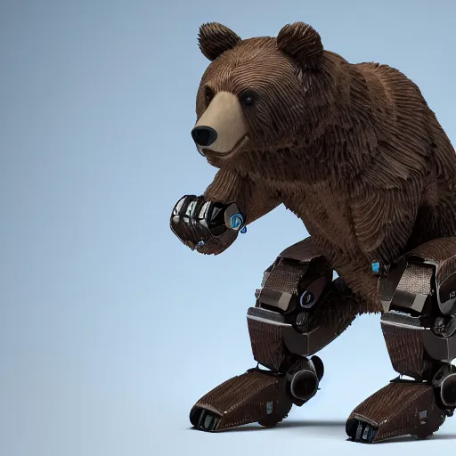 Image similar to bear with robotic legs, photo, detailed, 4k