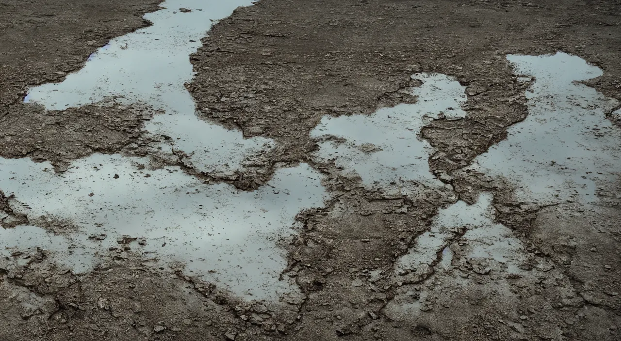 Prompt: Upside-down slow motion rain in a cloudless sky, sunny weather, above a dried-up river in a desolate land, hyper detailed photorealistic