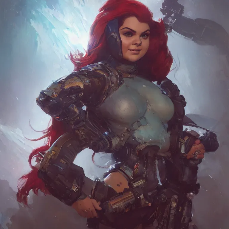 Prompt: A portrait of Ariel Winter as space pirate mercenary by Ruan Jia and Mandy Jurgens and Artgerm and william-adolphe bouguerea, highly detailed, trending on artstation, award winning,