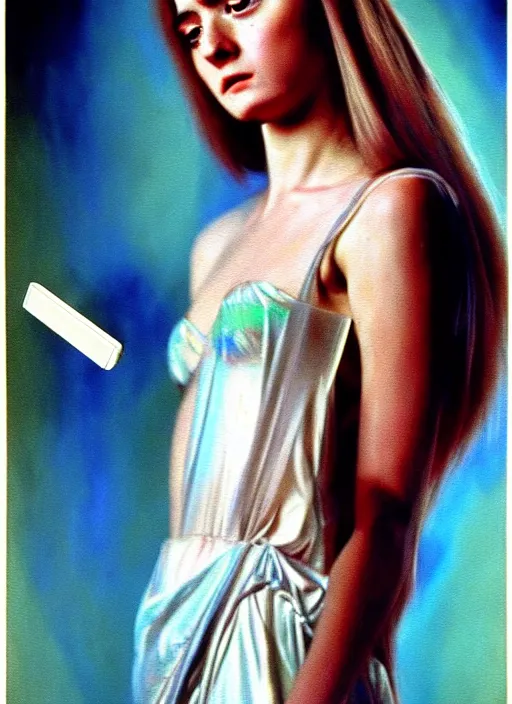 Image similar to 1971 film still from an Italian drama film of a young French actress as the goddess of razor blades. ultra detailed painting at 16K resolution and amazingly epic visuals. epically beautiful image. amazing effect, image looks gorgeously crisp as far as it's visual fidelity goes, absolutely outstanding. vivid clarity. ultra. iridescent. mind-breaking. mega-beautiful pencil shadowing. beautiful face. Ultra High Definition. godly shading. amazingly crisp sharpness. photorealistic film cel processed twice..