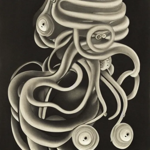 Image similar to A portrait of a beautiful cyberpunk girl, octopus, by Man Ray, fine art