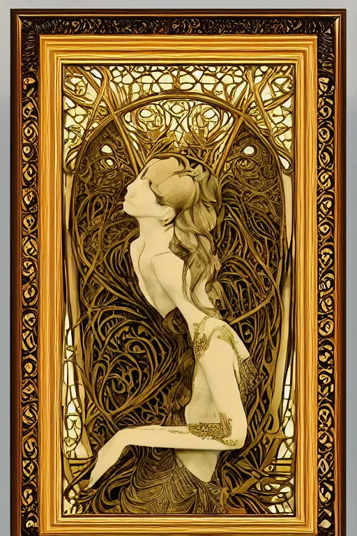 Image similar to an intricate art nouveau frame, golden entertwined edges art, matte, sharp focus,