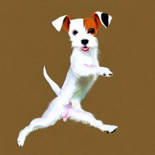 Image similar to a parson russell terrier dog jumping in the air, children's illustration