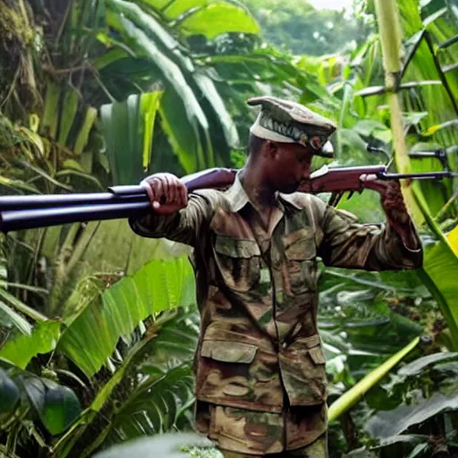 Prompt: 2 1 savage in vietnam in a jungle with a gun in like an old vienam war movie