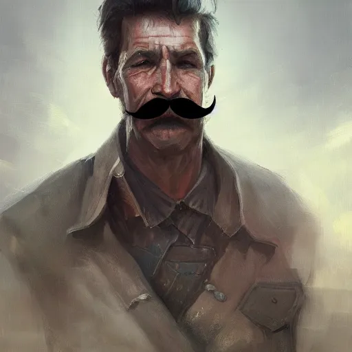 Image similar to portrait old warrior with trucker mustache, 8 k, trending on art station, by tooth wu and greg rutkowski