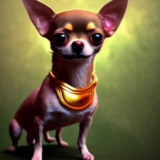 Image similar to a godling chihuahua living in an extradimensional reality, in the style of wlop, illustration, epic, fantasy, hyper detailed, smooth, unreal engine, sharp focus, ray tracing, physically based rendering, renderman, beautiful