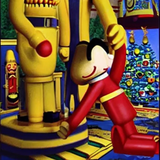 Prompt: mr peanut as a real life person being crushed to death by a huge nutcracker. he is in excruciating pain. high definition. extremely gory. graphic horror. ultra realistic. grainy vhs quality.