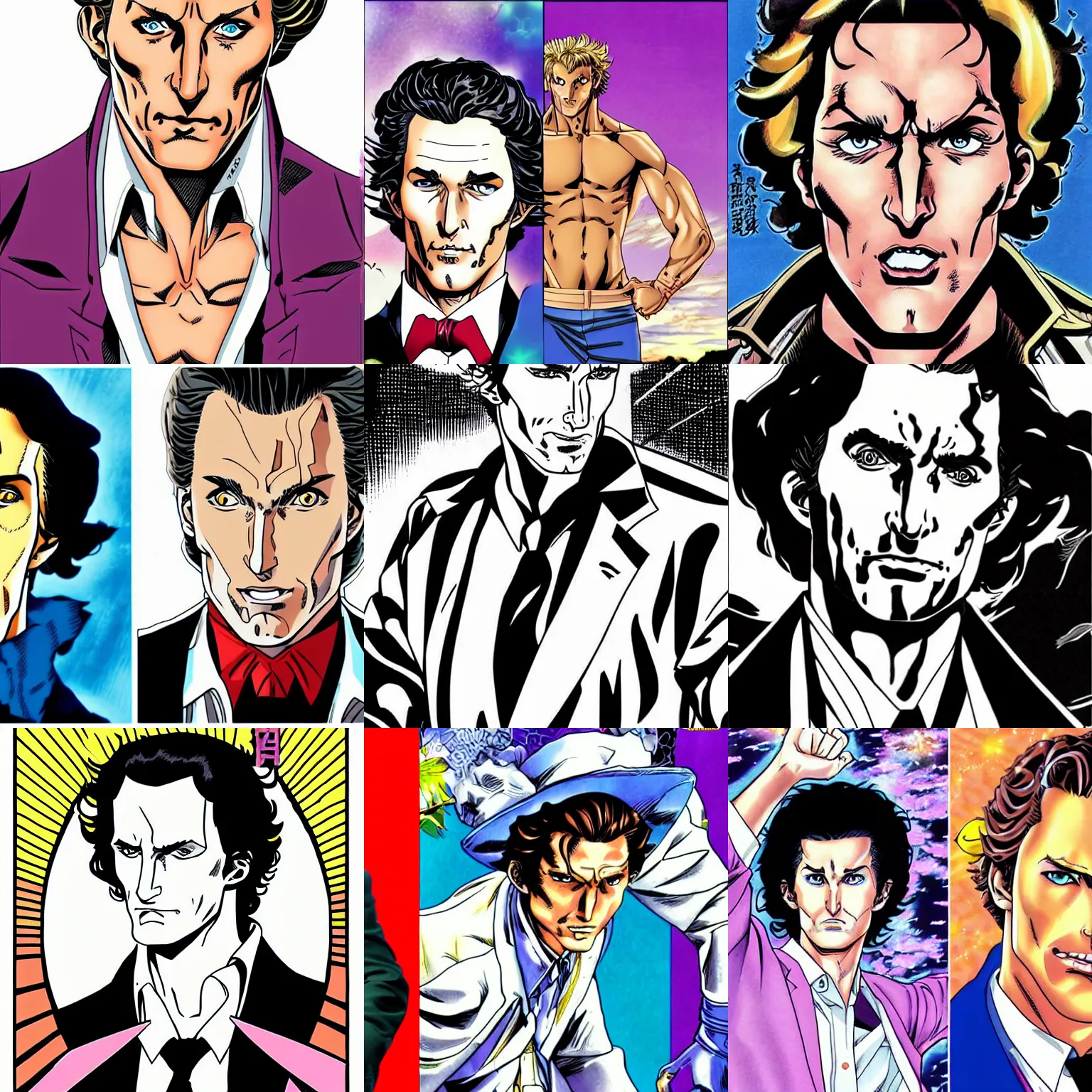 Prompt: matthew mcconaughey in jojo bizarre manga by hirohiko araki