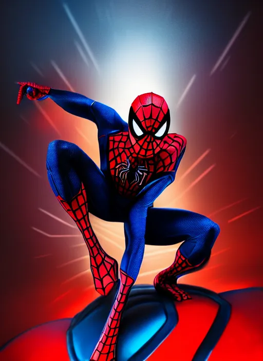 Image similar to cyber spider man as a brooding figure of the dark caught in the never - ending push and pull between good and evil, heaven vs. hell background, diffuse lighting, fantasy, intricate, highly detailed, lifelike, photorealistic, digital painting, artstation, illustration, concept art, smooth, sharp focus, art by john collier and albert aublet