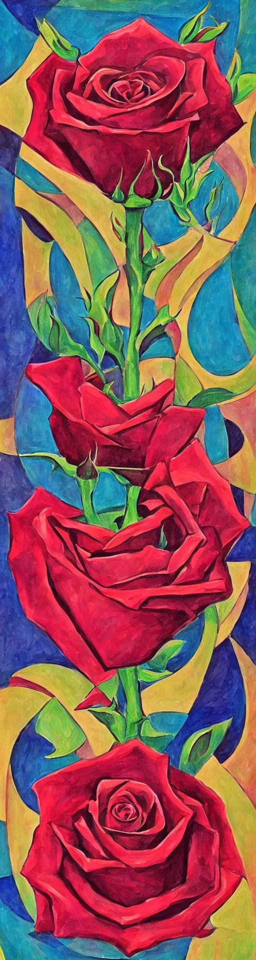 Image similar to an art deco painting of a rose, by joseph stella, synthwave, behance contest winner, crystal cubism, digital illustration