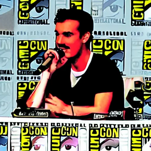 Prompt: Super Mario interviewed on his own Comic Con Panel